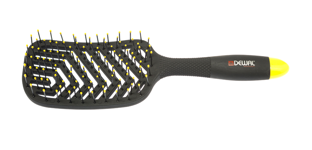 

DEWAL PROFESSIONAL Щетка массажная Banana black прямоугольная, продувная, пластиковый штифт, 13 рядов