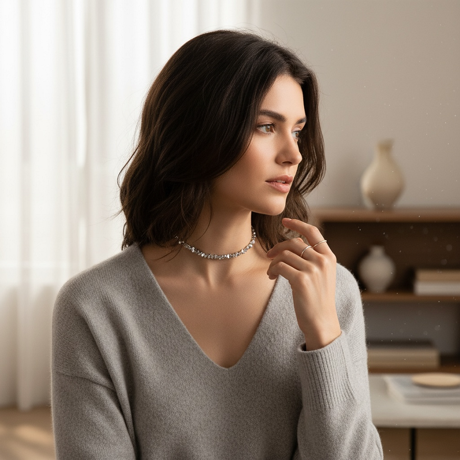 IWOU PROFESSIONAL Чокер Кристалики серебро, фото 3