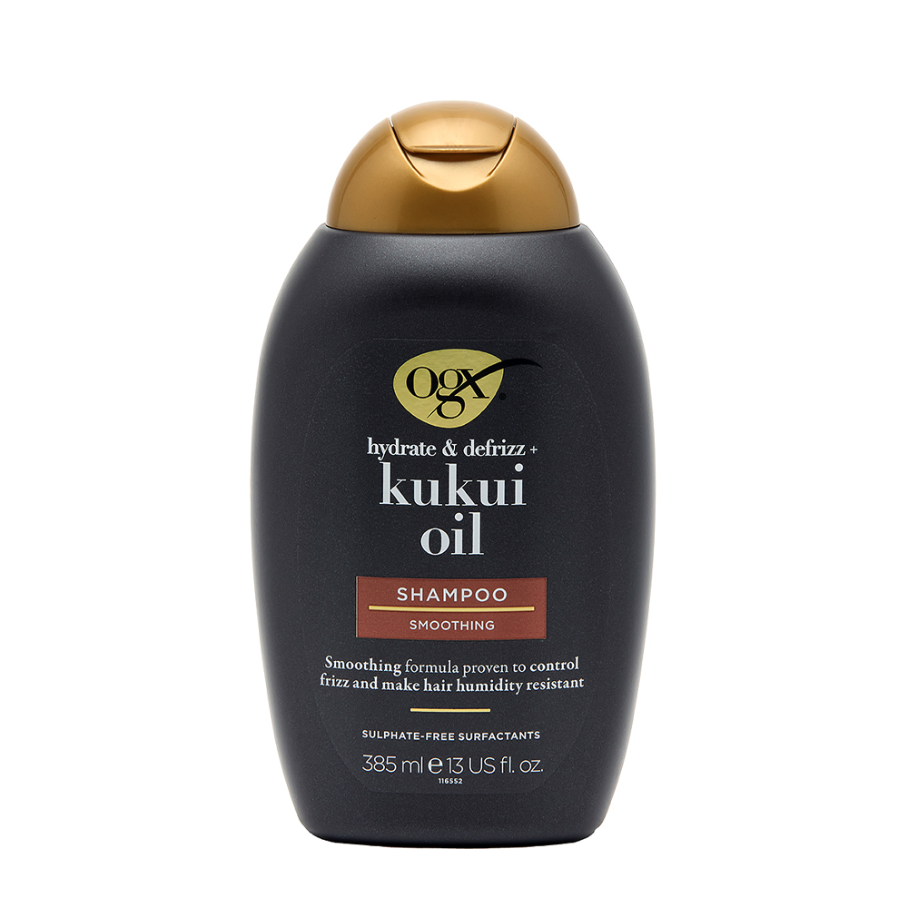 OGX Шампунь для увлажнения и гладкости волос с маслом ореха кукуи / Hydrate+Defrizz Kukui Oil Shampoo 385 мл, фото 1