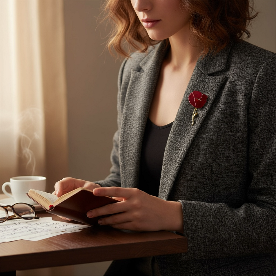 IWOU PROFESSIONAL Брошь Мак красный, фото 4