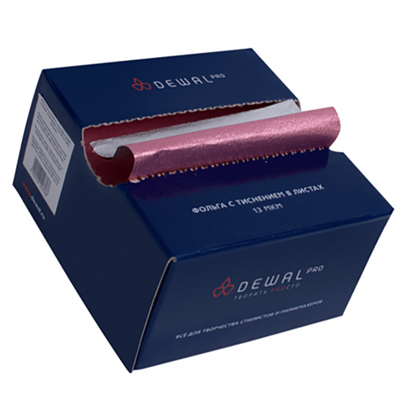 DEWAL PROFESSIONAL Фольга с тиснением, в коробке, розовая, 13 мкм, 127*279 мм 500 шт/уп пакет ламинированный вертикальный с тиснением