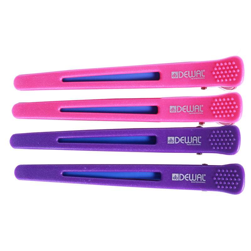 DEWAL PROFESSIONAL Зажим для волос, пластик/металл, с силиконовой вставкой 11,5 см 4 шт/уп, фото 3