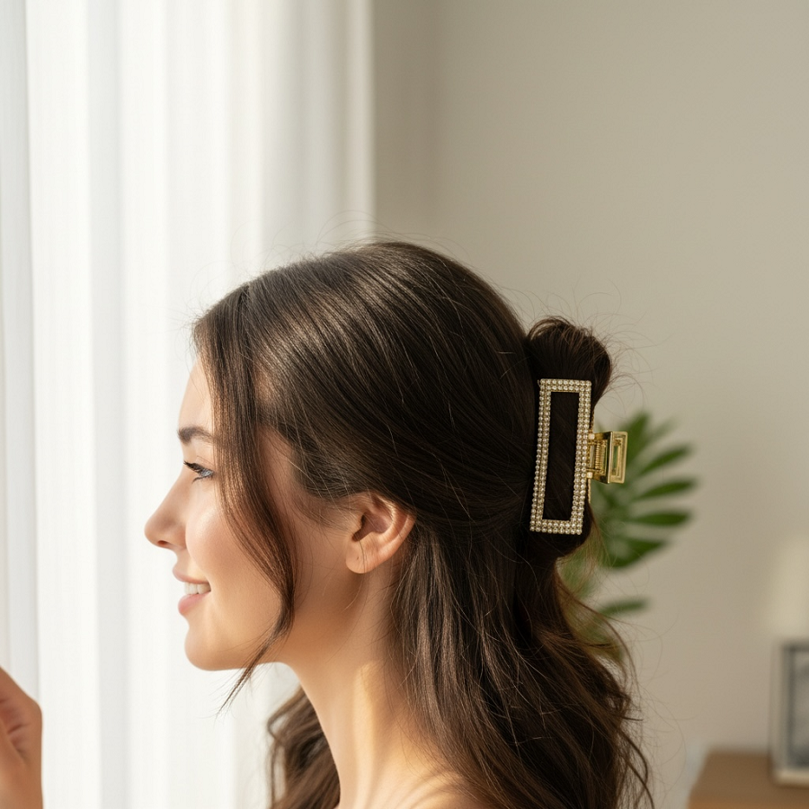 IWOU PROFESSIONAL Краб для волос большой Стразы в золоте 1шт, фото 3