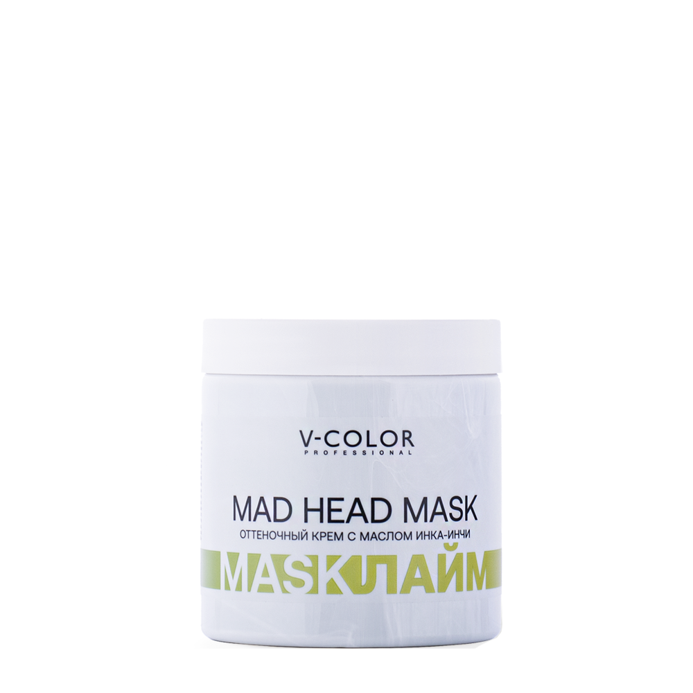 

V-COLOR PROFESSIONAL Крем-маска оттеночная с маслом Инка-Инчи, лайм / MAD HEAD MASK 500 мл, Зеленый