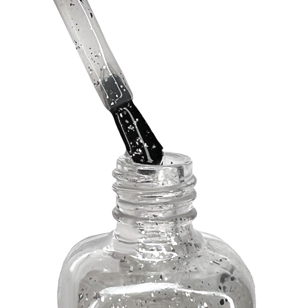 IQ BEAUTY Покрытие финишное для лака профессиональное с поталью глянцевое, серебро / PROLAC+bioceramics Potal glossy top Silver 12.5 мл, фото 3