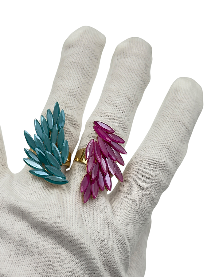 IWOU PROFESSIONAL Кольцо Крыло ангела бирюзовые кристалы, фото 3