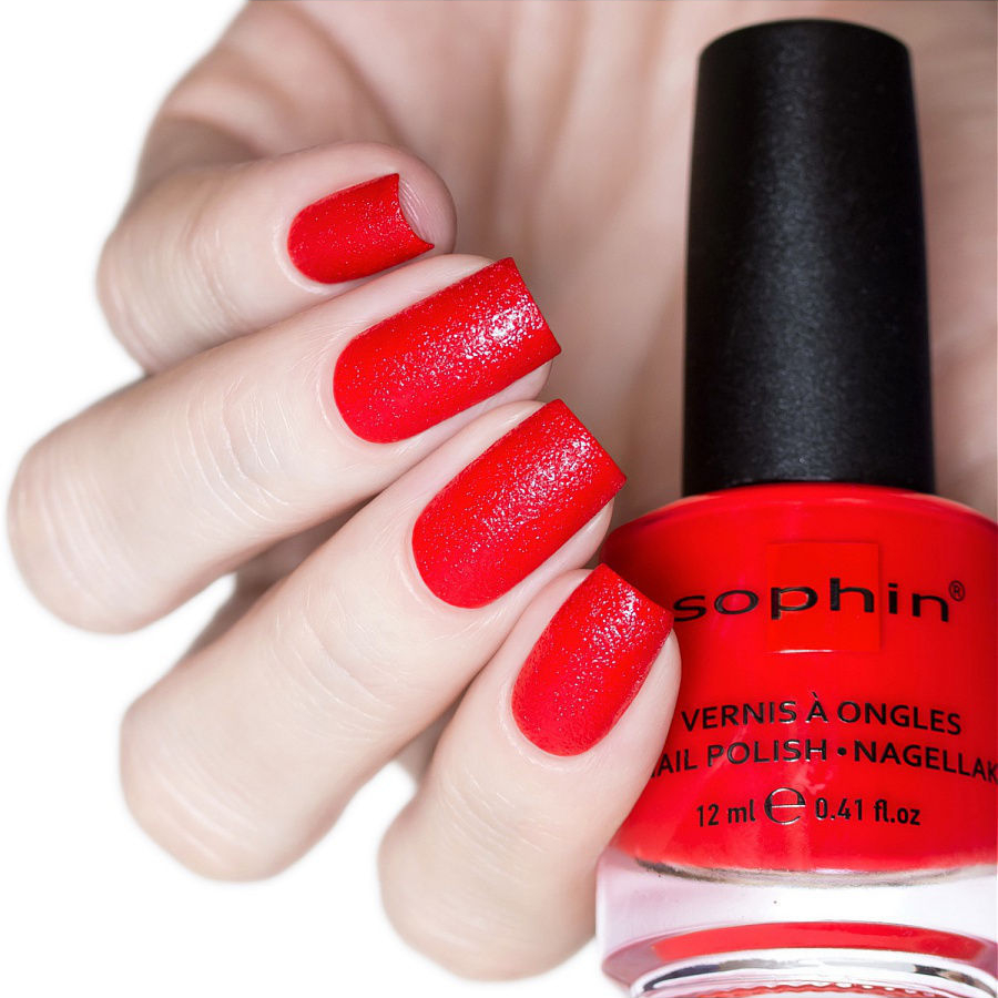 SOPHIN 0281 лак для ногтей, красный / Sand Effect 12 мл, фото 2