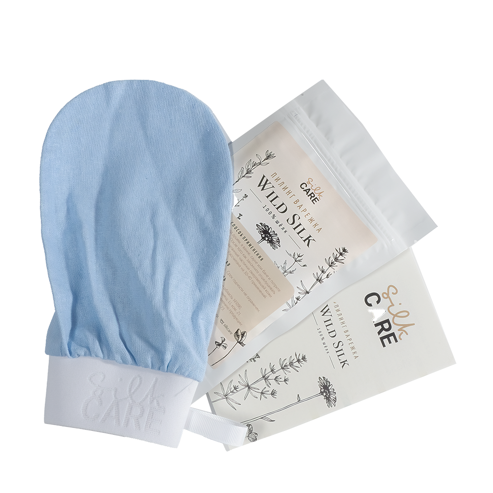 SILK CARE Варежка шелковая для пилинга голубая дойпак / Silk Care Wild Silk, фото 3