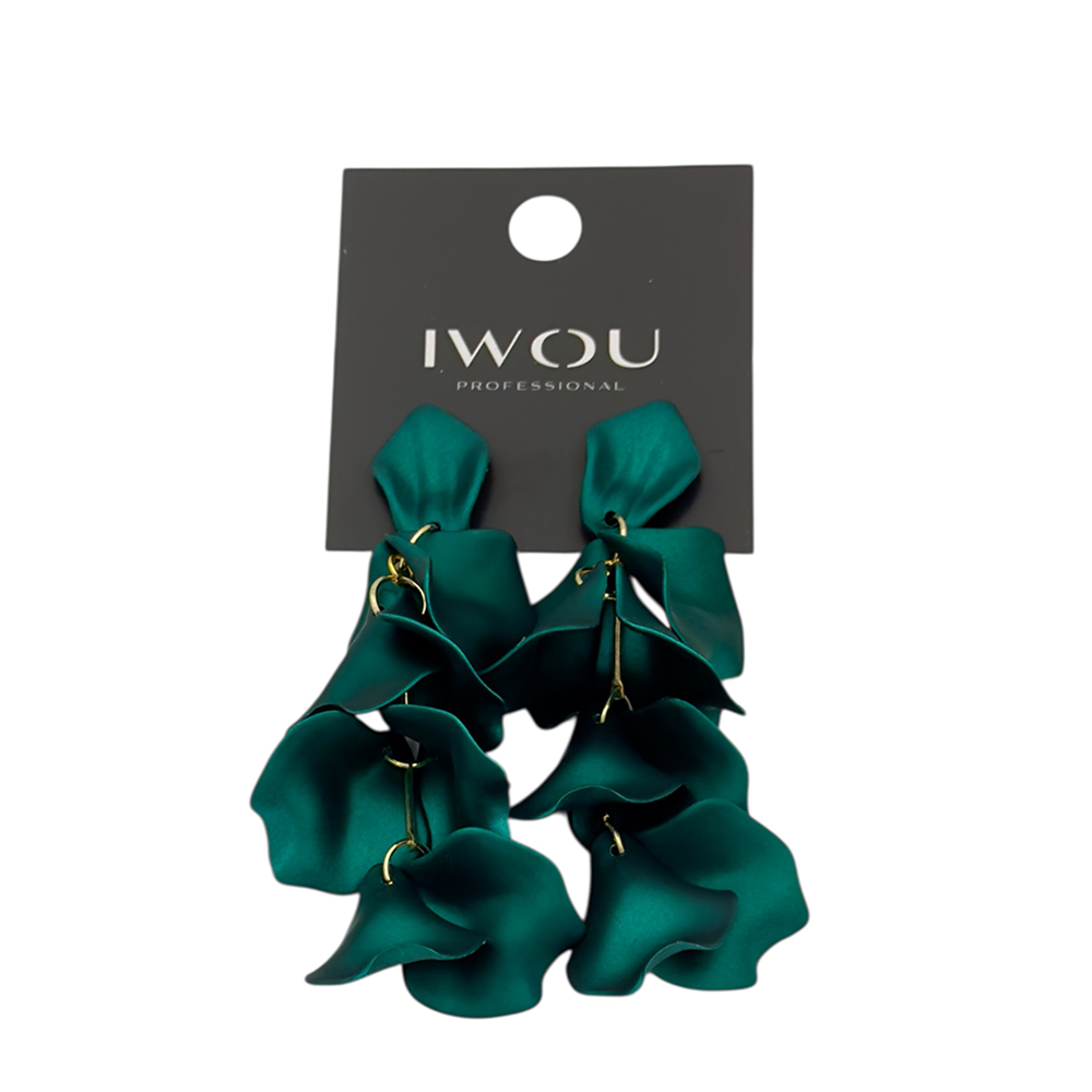 IWOU PROFESSIONAL Серьги Танцующие лепестки изумруд, фото 1