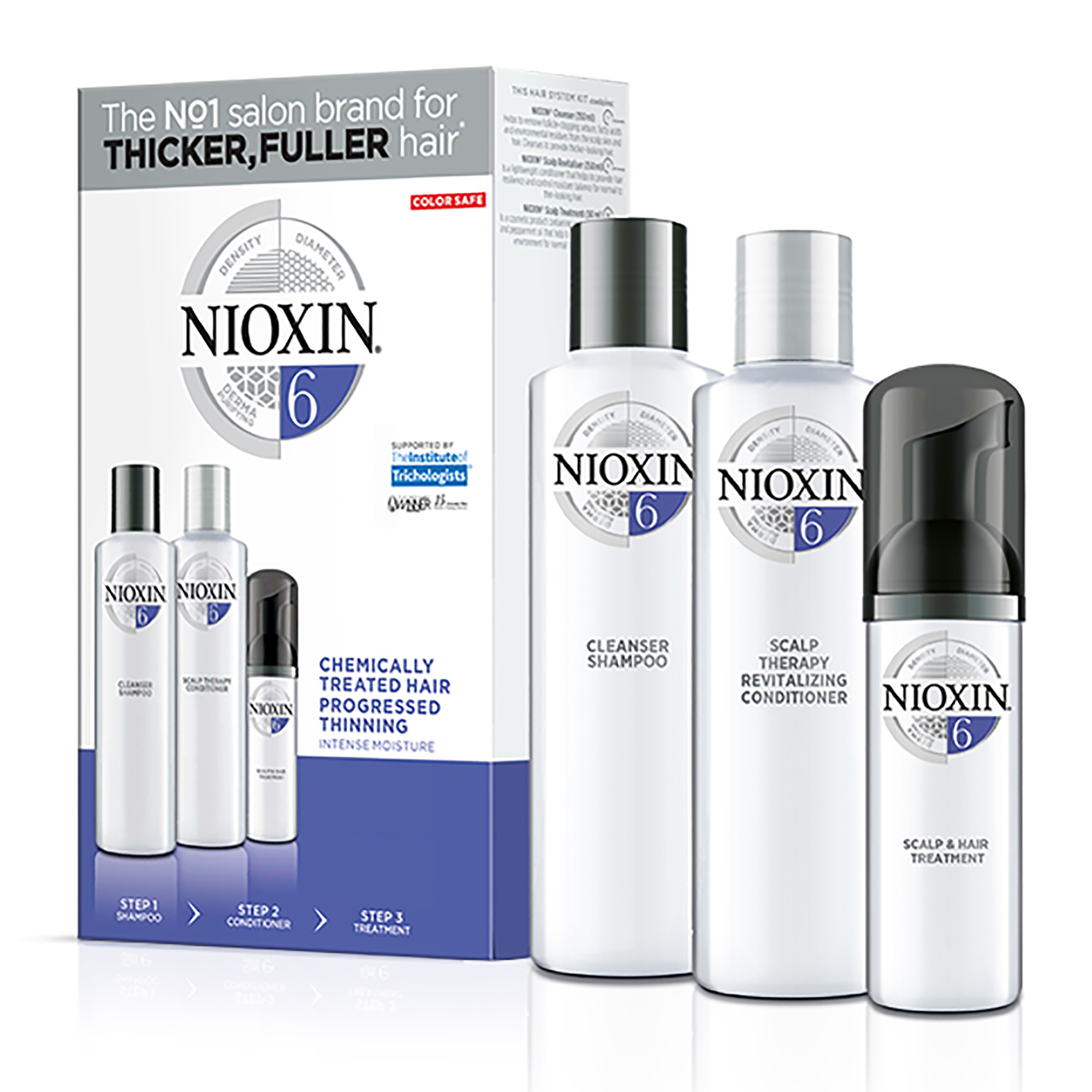 

NIOXIN Набор для волос Система 6 (шампунь очищающий 150 мл, кондиционер увлажняющий 150 мл, маска питательная 40 мл)