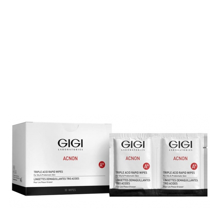 GIGI Салфетки влажные очищающие для лица / ACNON Triple acid rapid wipes 30 шт первые очищающие салфетки