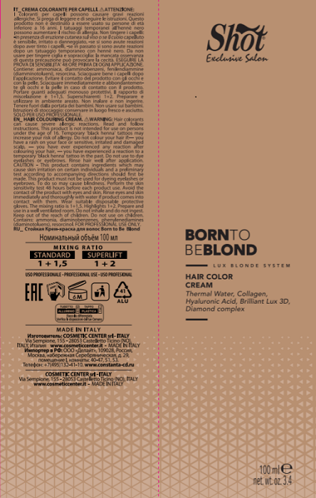 SHOT 10.0 крем-краска для волос, экстра яркий блонд натуральный / Sh BTB Blond EXTRA 100 мл, фото 3