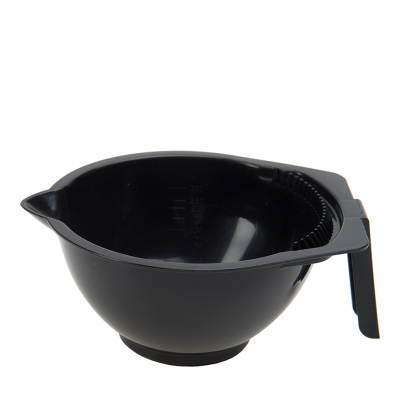 DEWAL PROFESSIONAL Чаша для краски с ручкой, носиком и расческой на бортике, с резинкой на дне (черная) 300 мл dewal professional лопатка для окрашивания черная 35х10 5 см