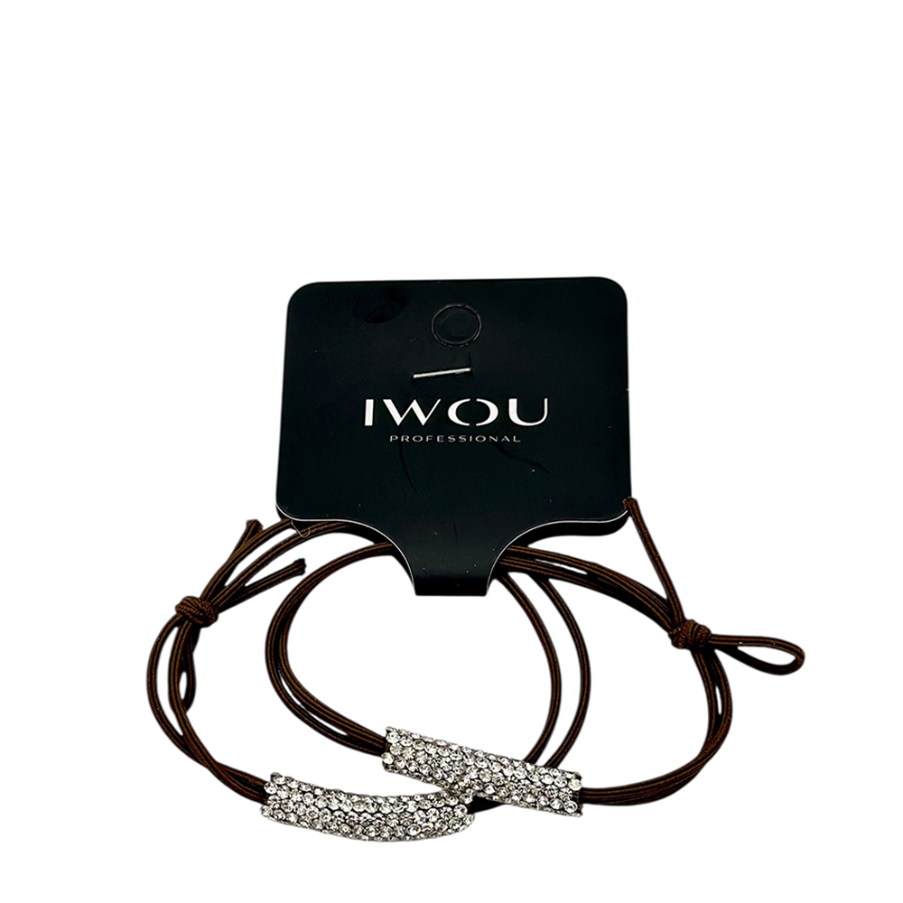 IWOU PROFESSIONAL Резинка-браслет для волос коричневая с белыми стразами 2шт, фото 1