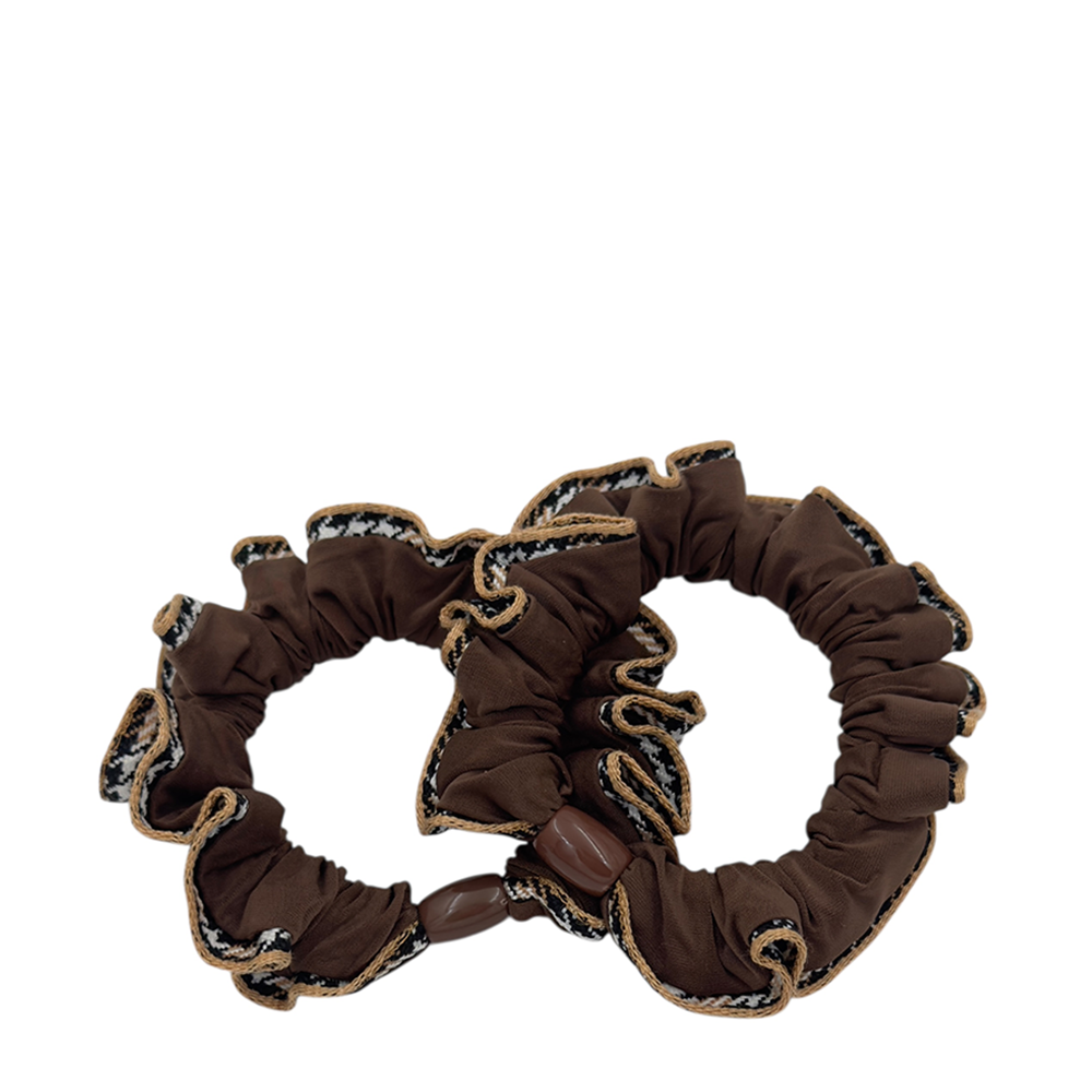 IWOU PROFESSIONAL Резинка для волос вискозная Фантазия коричневая с клетчатым кантом 2шт, фото 1