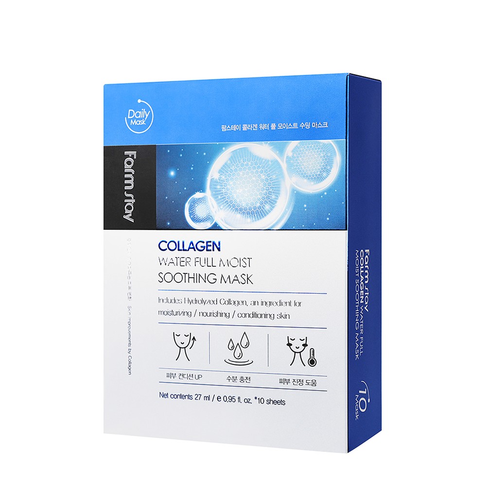 FARMSTAY Маска успокаивающая для лица с коллагеном / Collagen Water Full Moist Soothing Mask 10*27 мл, фото 1