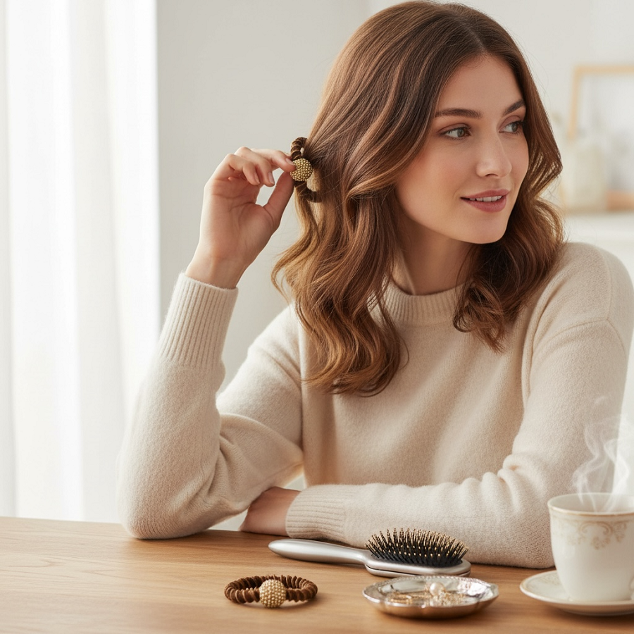 IWOU PROFESSIONAL Резинка для волос Золотая бусина горький шоколад 2шт, фото 2