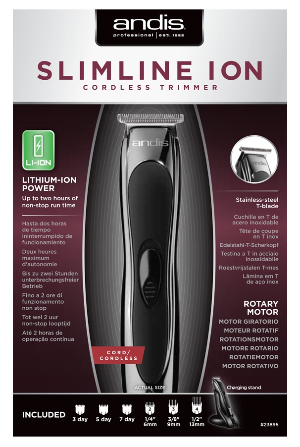 ANDIS Триммер для стрижки волос BTF3 Slimline 0.1 мм, аккумуляторно-сетевой, 6 насадок, 2.45 W, фото 6