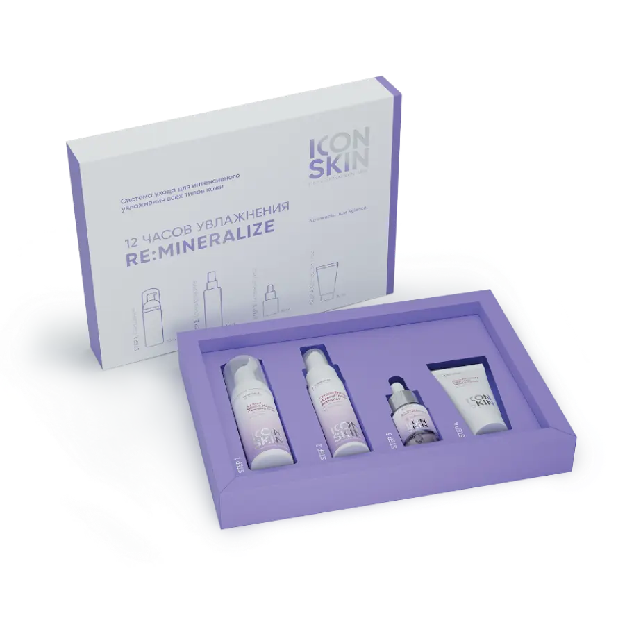 ICON SKIN Набор для интенсивного увлажнения (пенка 50 мл + тоник 50 мл + сыворотка 15 мл + крем 20 мл) Re:Mineralize trial size, фото 2
