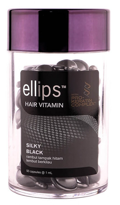 ELLIPS Масло для питания и блеска темных волос, черно-серые капсулы / Pro Keratin Complex Silky Black 50 шт (45 г) 8993417200489 - фото 1
