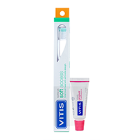 Щётка зубная в твердой упаковке Vitis Soft/souple Access + Зубная паста Vitis Gingival 15 мл, DENTAID