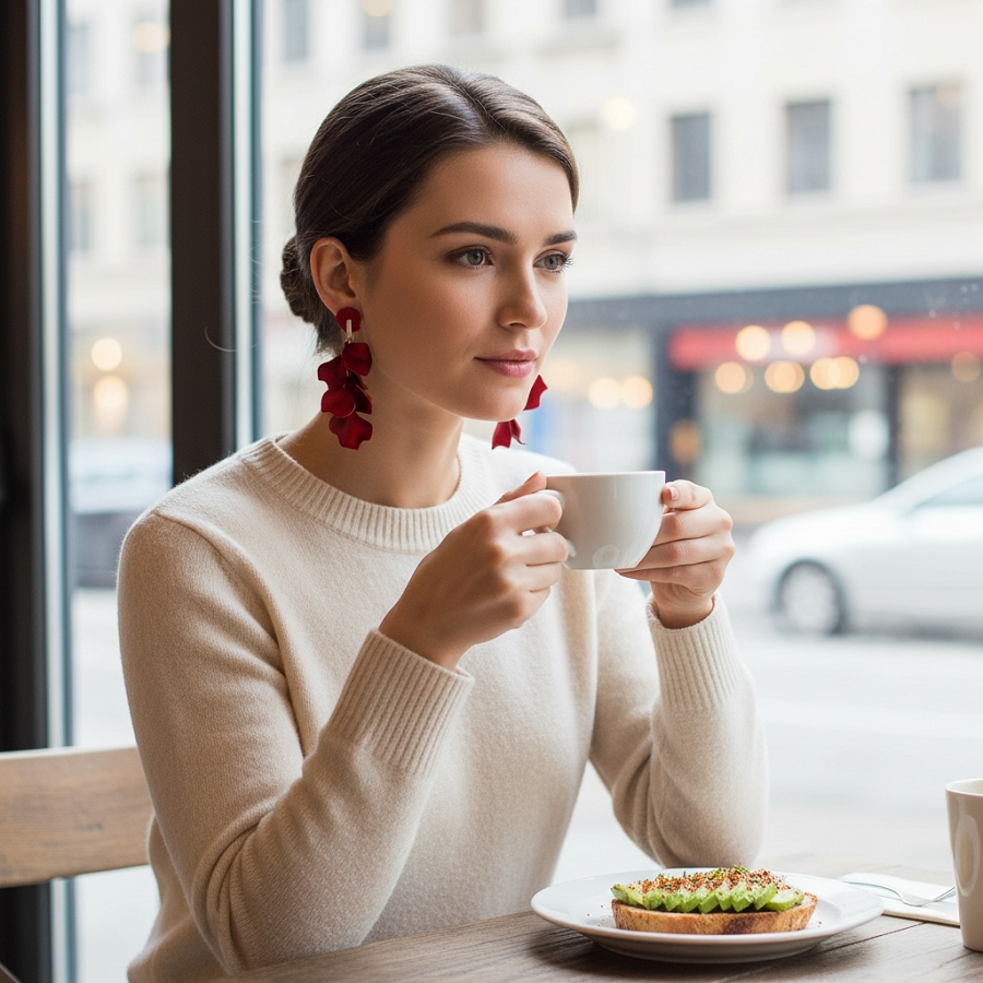 IWOU PROFESSIONAL Серьги Танцующие лепестки красные, фото 3