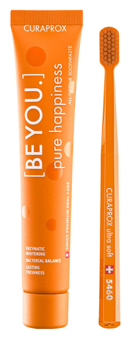 

CURAPROX Набор оранжевый (паста зубная Чистое счастье, персик-абрикос, 90 мл, + щетка зубная ультрамягкая CS5460) Be You Orange set