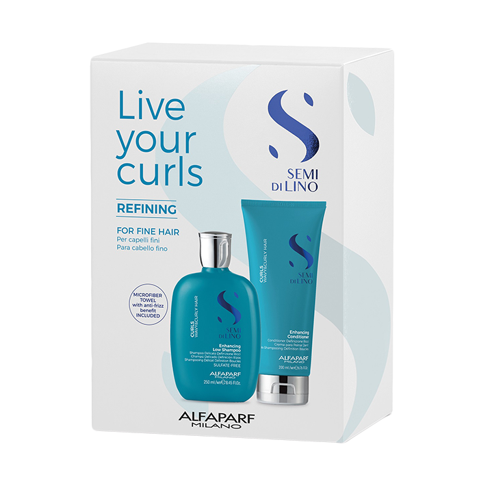 ALFAPARF MILANO Набор для вьющихся и кудрявых волос (шампунь 250, кондиционер 200 мл, полотенце) SDL CURLY-KIT LIVE YOUR CURLS REFINING
