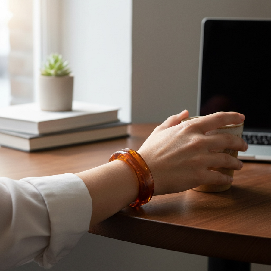 IWOU PROFESSIONAL Браслет-обод пластиковый квадратный янтарный, фото 4