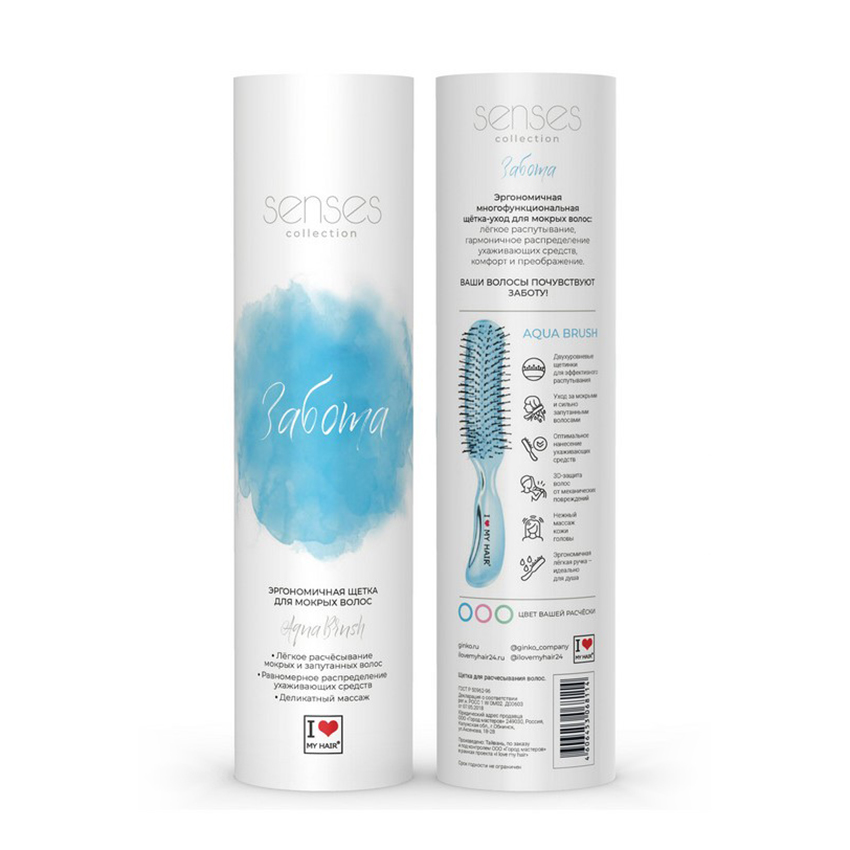 I LOVE MY HAIR Щетка парикмахерская для волос Aqua Brush, синяя прозрачная M, фото 5