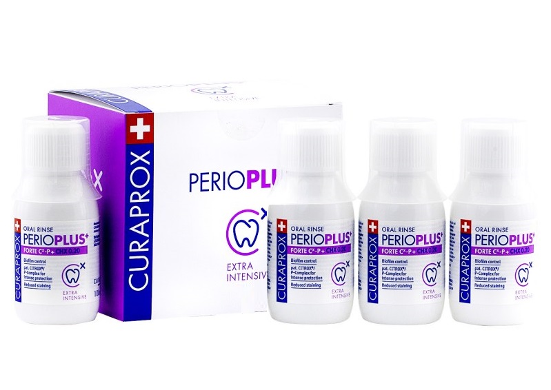 CURAPROX Жидкость-ополаскиватель для полости рта с содержанием хлоргексидина 0,20% / Perio Plus Forte 4 х 100 мл