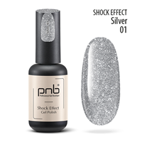 PNB 01 гель-лак для ногтей светоотражающий, серебро / Gel Polish SHOCK EFFECT Silver PNB UV/LED 8 мл, фото 1