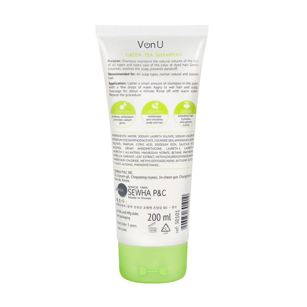 VON-U Шампунь для волос с зеленым чаем / Green Tea Shampoo 200 мл, фото 2
