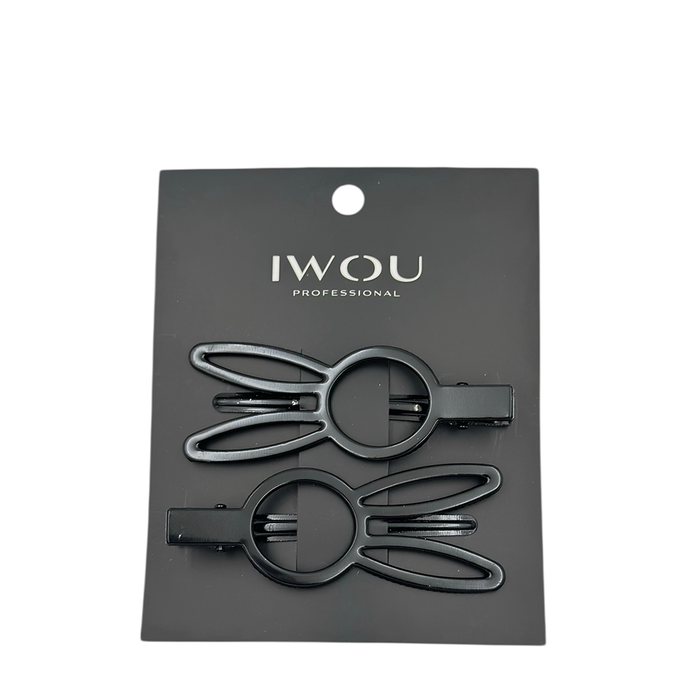 IWOU PROFESSIONAL Зажим для волос Зайчик металл черный 2шт, фото 1