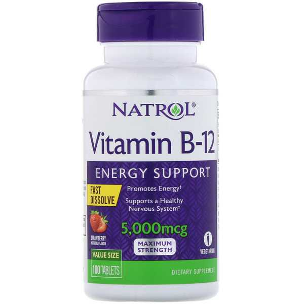 NATROL Добавка биологически активная к пище VITAMIN B-12 FAST DISSOLVE 5000 mcg 100 быстрорастворимых таблеток биологически активная добавка бинавит c витамины шипучие таблетки 3 8 г 20 шт
