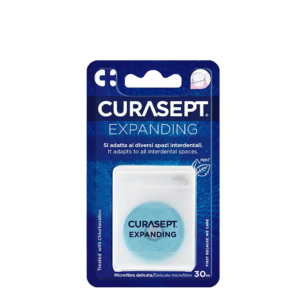 CURASEPT Нить зубная вощеная расширяющаяся CHX 0,2%, со вкусом мяты / CURASEPT EXPANDING 30 м, фото 1