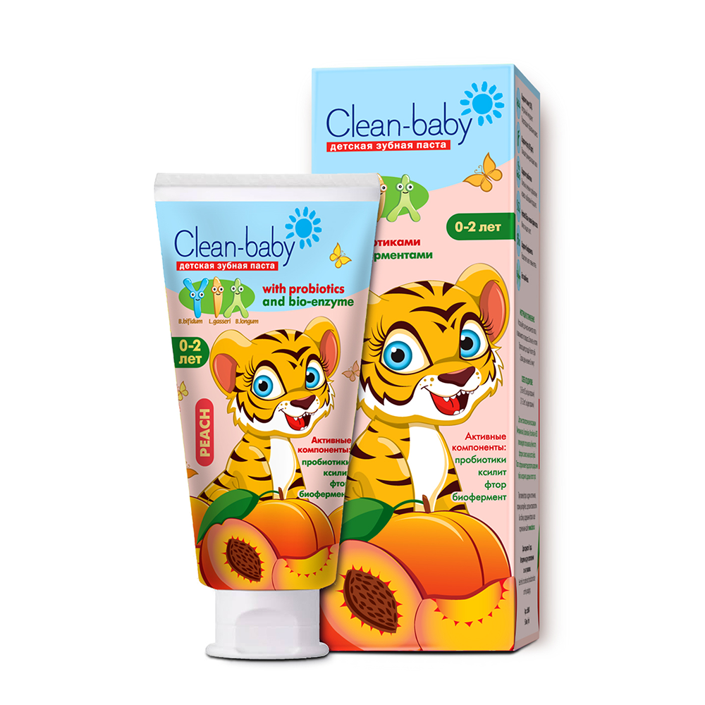 CLEAN-BABY Паста зубная детская со фтором от 0 до 2 лет со вкусом персика / Clean-baby Peach 50 мл, фото 2