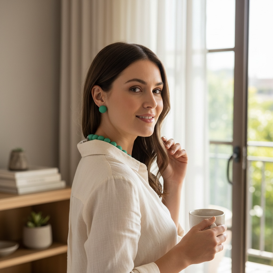 IWOU PROFESSIONAL Набор Жемчужина (ожерелье и серьги) мятный, фото 3