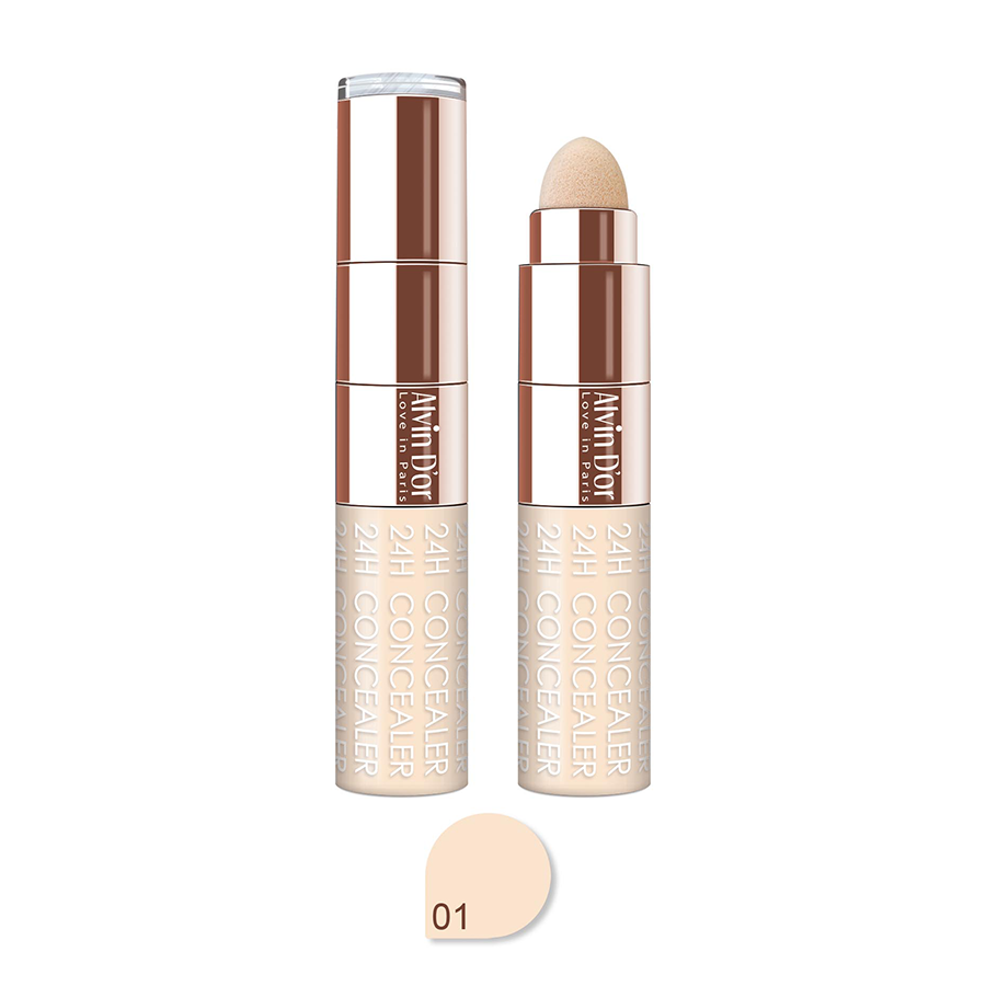 ALVIN D'OR Консилер жидкий+спонж, тон 01 / 24H Full cover concealer 6 мл, фото 2