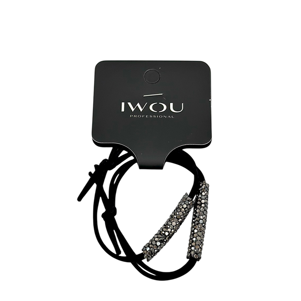 IWOU PROFESSIONAL Резинка-браслет для волос черная с черными стразами 2шт, фото 1