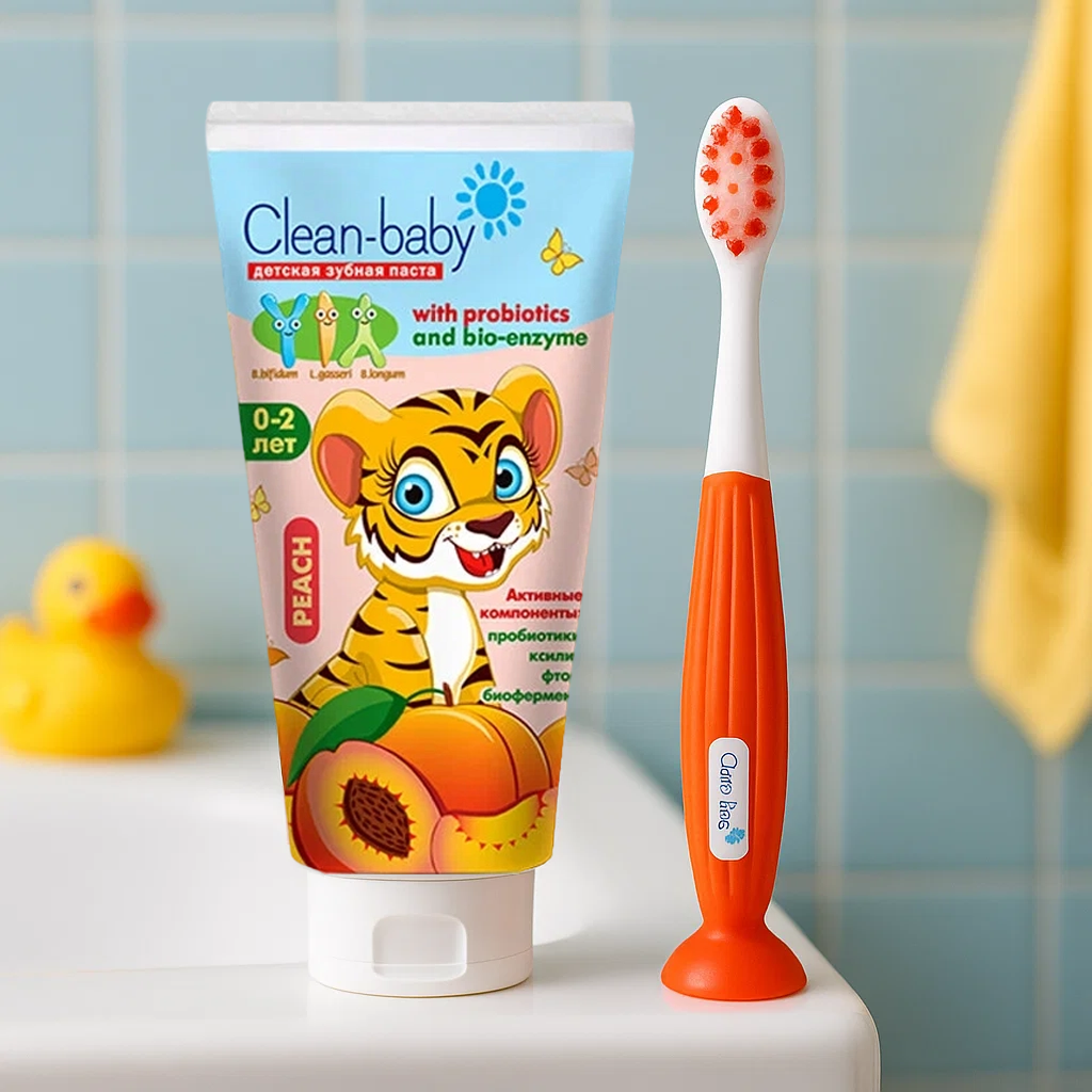 Паста зубная детская со фтором от 0 до 2 лет со вкусом персика / Clean-baby Peach 50 мл ELD_181.png