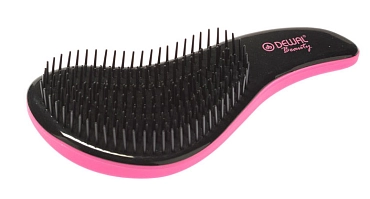 DEWAL BEAUTY Щетка массажная для легкого расчесывания волос, мини, с ручкой, цвет розово-черный