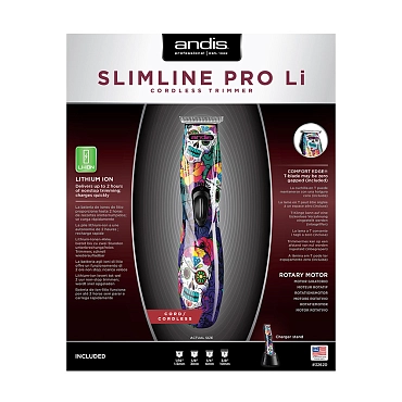 ANDIS Триммер для стрижки волос D-8 Slimline Pro Sugar Skull 0.1 мм, аккуммуляторно-сетевой, 4 насадки 2.45 W