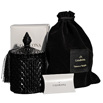 CASA BUONA Свеча пафюмерная в стеклянном стакане, черная ажурная, табак и ваниль / Tabacco e Vaniglia 200 гр, фото 4