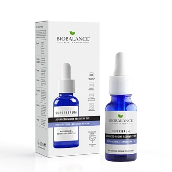 BIOBALANCE Сыворотка для области глаз с церамидами и ретинолом / SUPER SERUM OVERNIGHT RECOVERY EYE 20 мл, фото 2