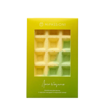 Бомбочка для ванны вафля, лайм и базилик / MiPASSiON 140 гр