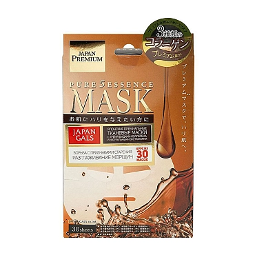 JAPAN GALS Маска для лица c тремя видами коллагена / Pure5 Essence Premium 30 шт, фото 1
