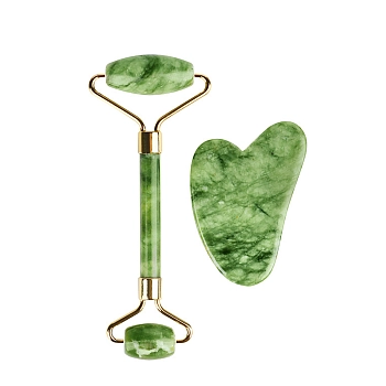 Набор роликовый массажер для лица и кристалл Гуаша из натурального нефрита AMG331