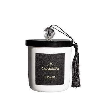 Свеча парфюмерная в стеклянном стакане, белая с кристаллом, цветочный / Floreale 200 гр, CASA BUONA