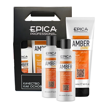 EPICA PROFESSIONAL Набор для восстановления и питания волос (шампунь 250 мл + кондиционер 250 мл + маска 250 мл) Amber Shine Organic